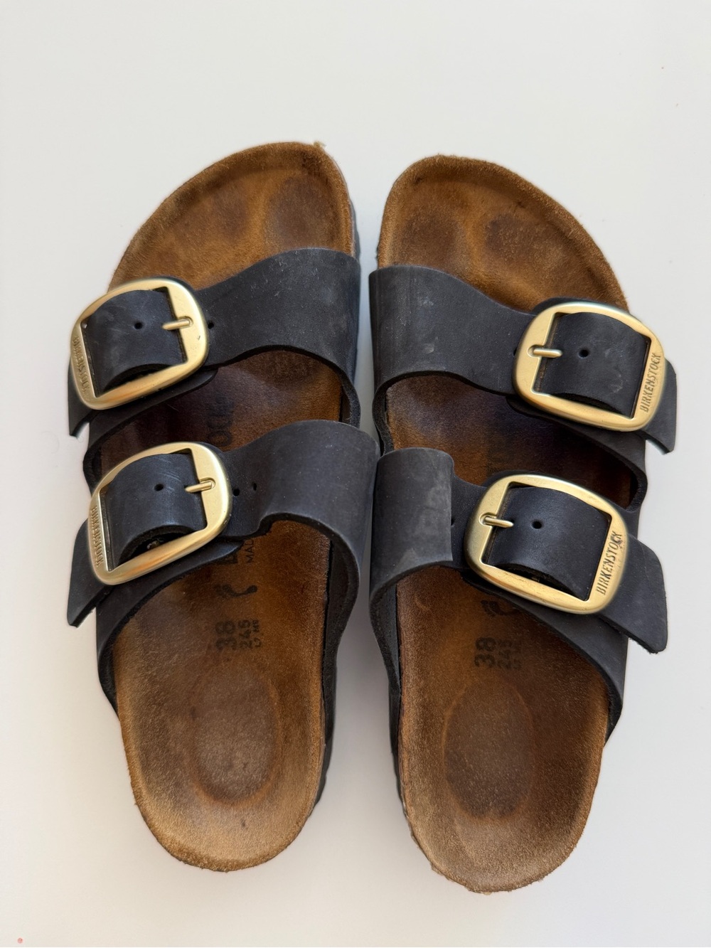 Birkenstock Women's Black Double-Buckle Sandals with Gold Buckles - Picture 2 of 3